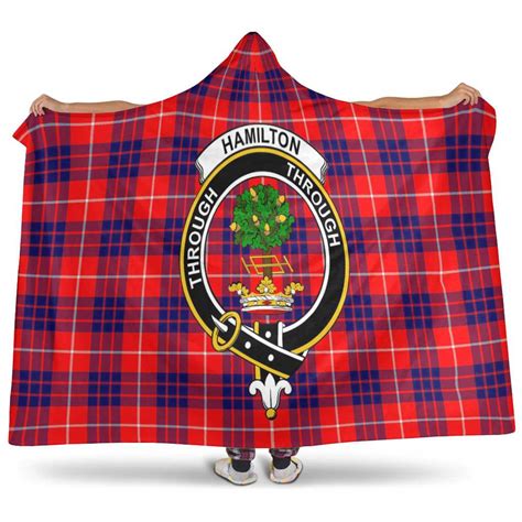 Scottish Hamilton Clan Crest Tartan Hooded Blanket
