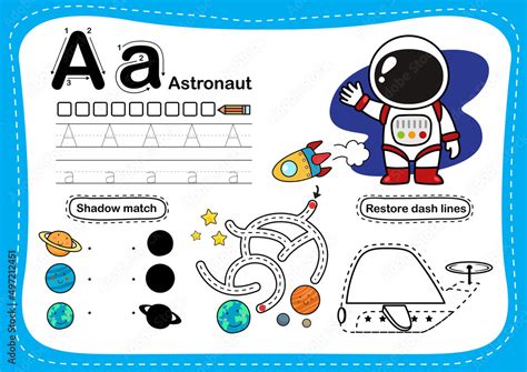 Alphabet Letter A Astronaut Exercise With Cartoon Vocabulary