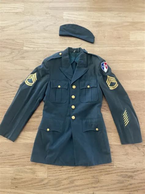 Vintage Us Army Military Womans Green Dress Uniform Jacket And Garrison