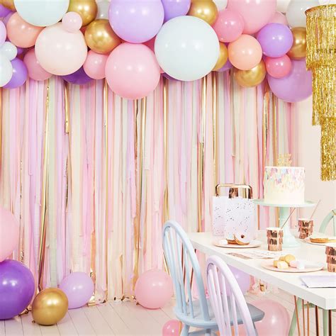 Blush White And Rose Gold Ceiling Balloons With Tassels Pastel Balloons Rose Gold Party