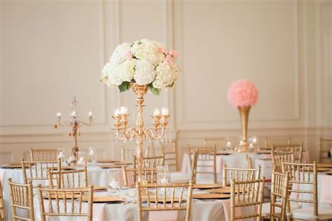 Gold Candelabra Pink Rose Wedding Reception Centerpiece
