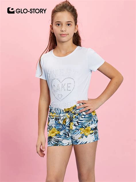 Glo Story Children Girls 2019 Summer Floral Shorts Kids Girl Elastic