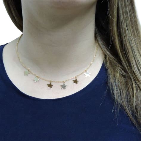 Golden Plated Silver Necklace Star Pendants