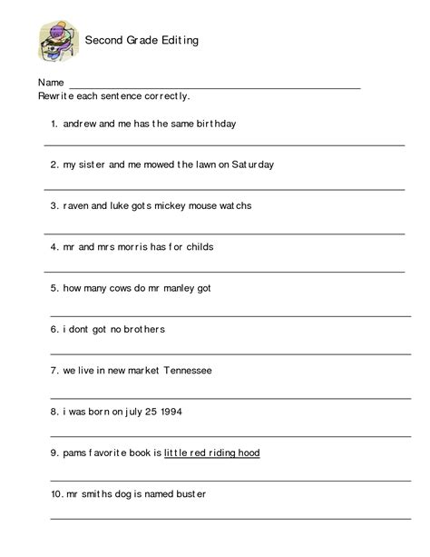 17 2nd Grade Sentence Correction Worksheets