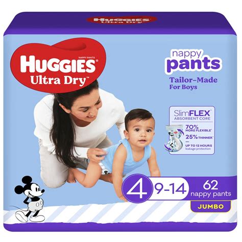 Huggies Ultra Dry Nappy Pants Boy Size 4 9 14kg 62 Pack Big W