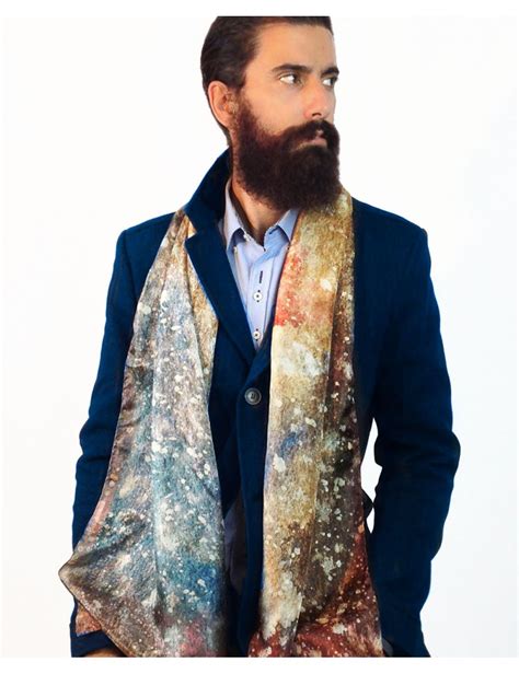 men s extra long silk scarf with a fire like print