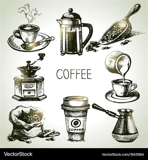 Hand Drawn Coffee Set Royalty Free Vector Image