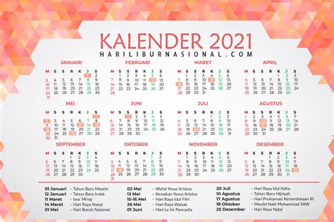 Kalender 2021 Lengkap Hari Libur Nasional Indonesia Jawa Dan Hijriyah