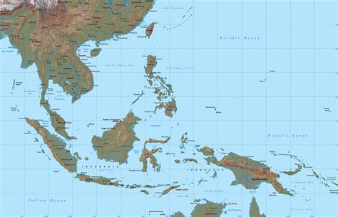 Physical Map Of East And Southeast Asia Image Florida Map
