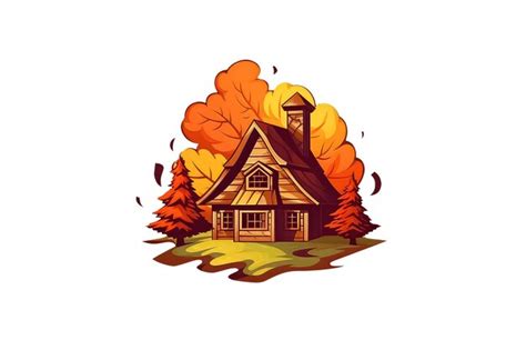 Premium Photo Cartoon Autumn House On White Background In Flat Style