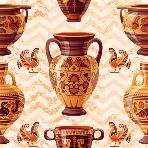 Premium Vector Vase Pattern Greek Pottery Vintage Cartoon Pattern