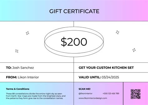 Personalize This Modern Likon Interior Design Gift Certificate Layout
