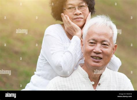 Old Asian Couple Smiling Outdoor Stock Photo Alamy