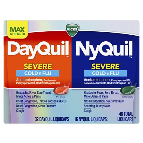 Vicks Dayquil And Nyquil Severe Cold And Flu Medicine 48 Liquicaps