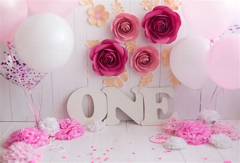 Flower Wall Ballons Pink Backdrop For Baby Girl 1st Birthday Photograp
