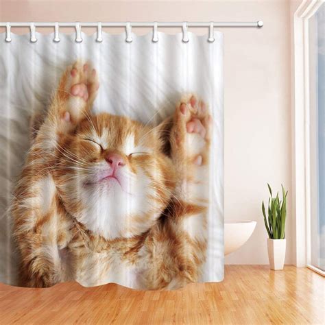 WOPOP Cat Decor A Lovely Sleeping Cat Polyester Fabric Bathroom Shower Curtain X Inches