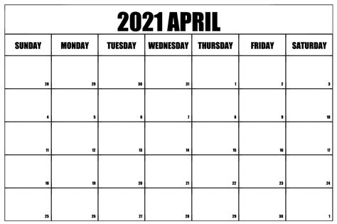 April 2021 calendar with holidays and celebrations of united states. Free Monthly Blank April 2021 Calendar Printable Template