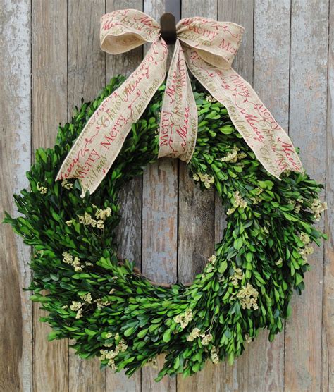 Boxwood Wreath, Christmas Boxwood Wreath, Preserved Boxwood Wreath, Christmas Wreath, Merry ...