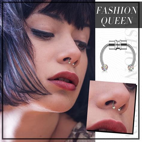 2 Pieces Magnetic Septum Nose Ring Reusable Fake Horseshoe Hoop