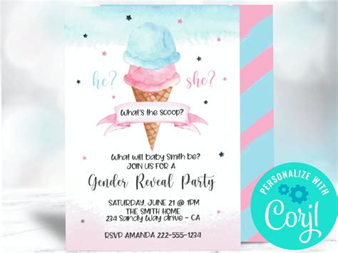 Ice Cream Gender Reveal Invitation Whats The Scoop Pink Etsy