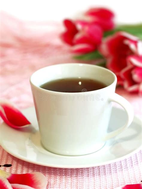 Cup Of Tea And Tulips Stock Image Image Of Drink Glass 12650907