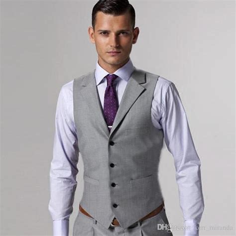 Light Gray Men Suit Groom Vest New Autumn Slim Fit Wedding Groomsmen Waistcoat V Neck Business