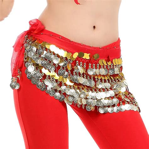 Bollywood Chiffon 308 Coins Sequins Belly Dancing Hip Scarf For Women Belt Belly Dancebelly