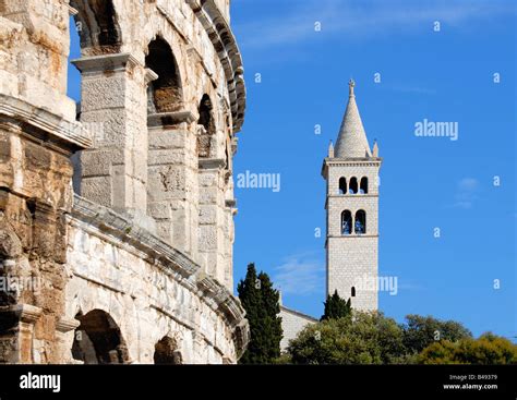 St Anthony S Church And Ancient Roman Amphitheater Arena In Pula Istria