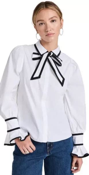 Alice Olivia Sharen Puff Sleeve Bow Tie Button Blouse