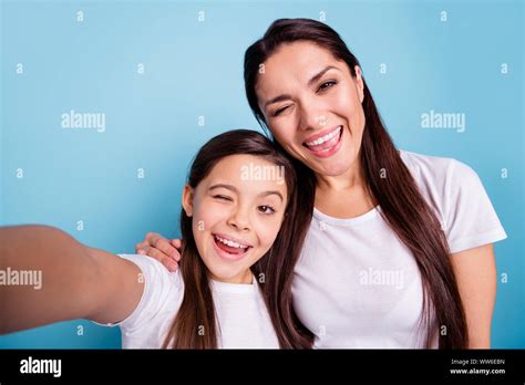 close up photo cheer beautiful two people brown haired mum mom small little daughter make take