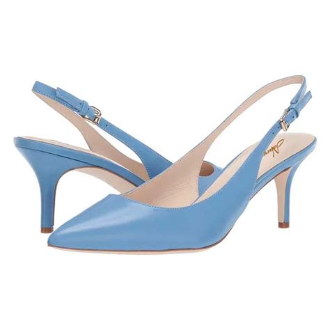 Patent Light Sky Blue Kitten Heel Slingbacks Pointed Toe Back Strap