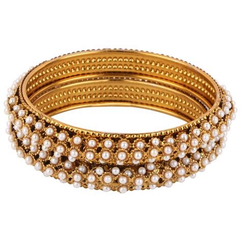 Efulgenz Indian Stylish Gold Plated Traditional Pearl Bangles Set