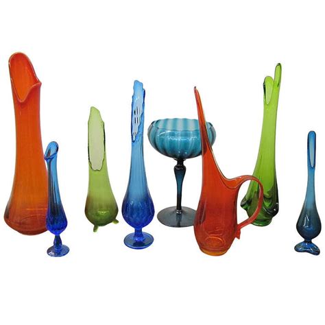 Colorful Collection Of 8 Viking Glass Vases Mid Century Modern For Sale At 1stdibs