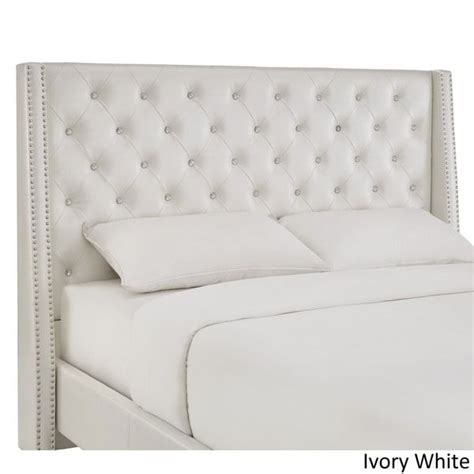 Aurora Faux Leather Crystal Tufted Nailhead Wingback Headboard By
