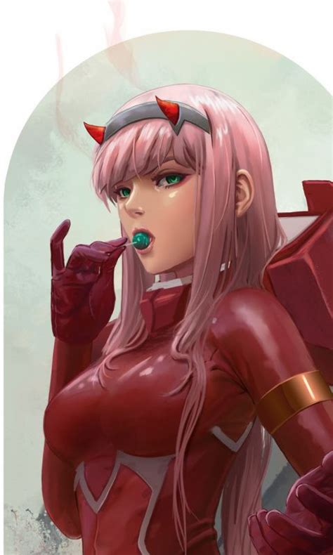 Cute Zero Two Eating Lollipop Uniform 480x800 Wallpaper Darling In The Franxx Zero Two Anime