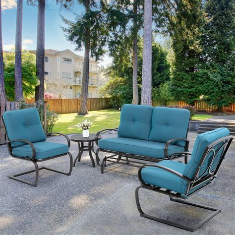 Jamfly 4 Pieces Outdoor Blue Patio Furniture Conversation Blue
