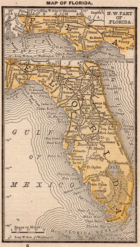 An Old Map Of Florida In Yellow And Black