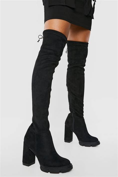 Cleated Platform Stretch Over The Knee Boots Boohoo Uk