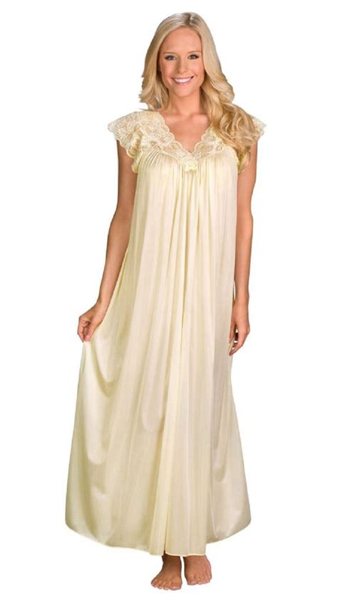 Shadowline Long Lace Cap Sleeve Nightgown 32737 Treasure Lingerie
