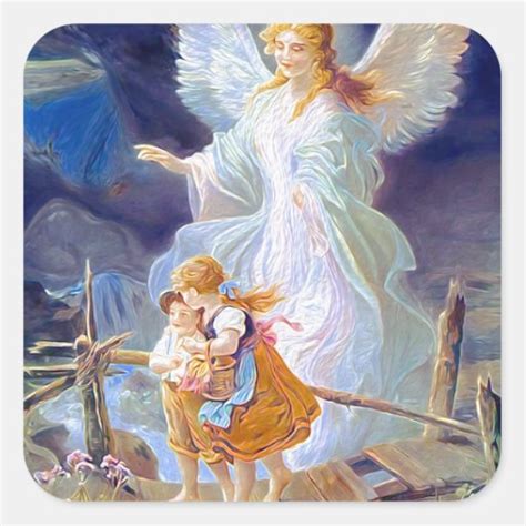 Guardian Angel Children And Bridge Square Sticker Zazzle