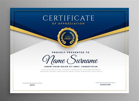 Modelo De Certificado De Diploma De Ouro Azul Elegante Vetor Premium