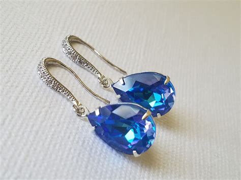 Blue Crystal Earrings Royal Blue Delite Earrings Blue Etsy Blue