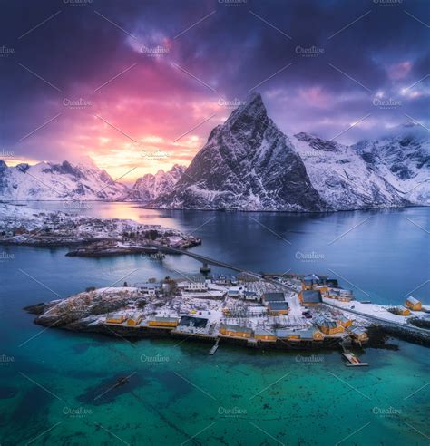 Aerial View Of Hamnoy At Sunset Aerial View Scenery Background