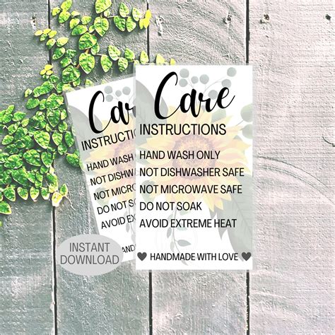 Tumbler Care Card Template Print From Home Custom Cup Care Etsy