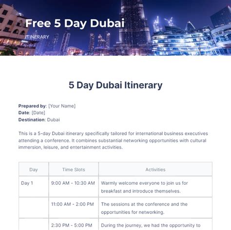 5 Day Dubai Itinerary Template Edit Online And Download Example