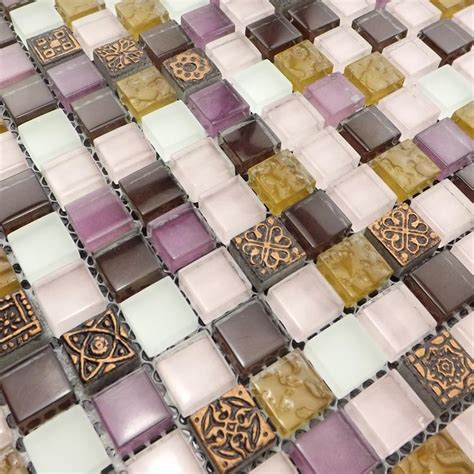 Buy Home Improvement Purple Crystal Glass Mosaic Wall