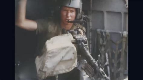 Soldier Minigun Holds M79 Grenade Launcher Editorial Video