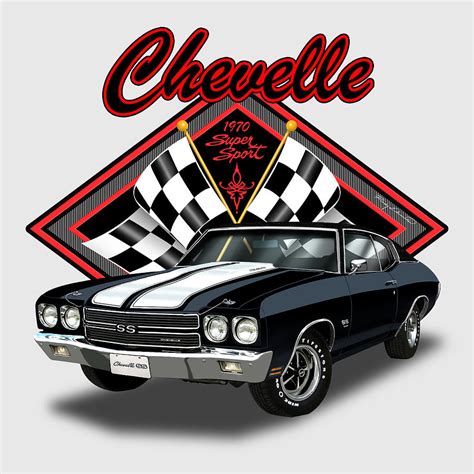 1970 Chevelle Ss Black Muscle Car Art Drawing By Rudy Edwards Pixels