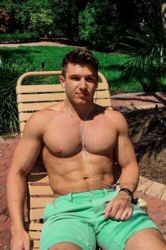 Shirtless Male Muscular Beefcake Pumped Chest Guy Sun Bathing Dude
