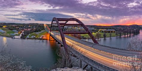 Twilight Panorama Of Pennybacker Bridge 360 Over Lake Austin Texas